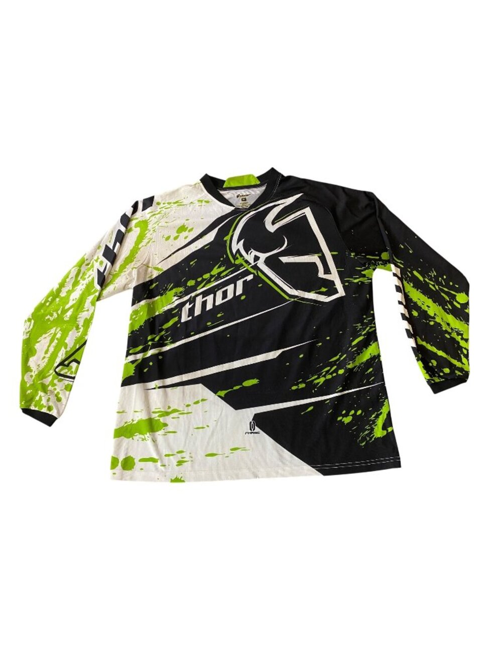 Thor Phase Motocross Jersey Black/Green Splatter Graphic Long Sleeve XL